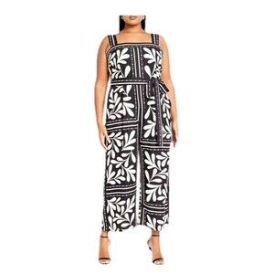 CITY CHIC Modern Muse Plus Size Jumpsuit Black White Linen Blend Sz 24 XXL NWT